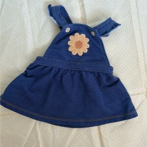 Girls' Blue Denim Sunflower Pinafore Dress